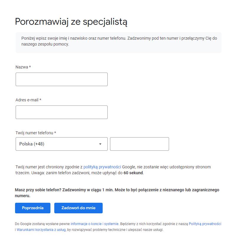 porozmawiaj ze specjalistą google